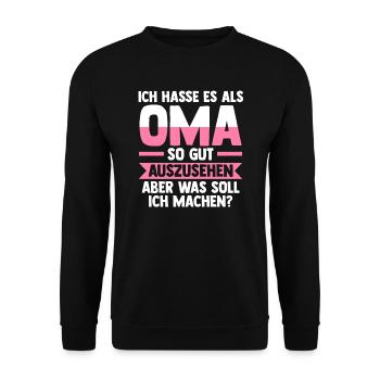 Oma Familie Enkelkinder Geschenk - Unisex Pullover - Schwarz - Vorne - Alina (178cm) & Michal (187cm)