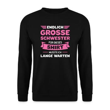 Große Schwester Familie Grosse Schwester Geschenk - Unisex Pullover - Schwarz - Vorne - Alina (178cm) & Michal (187cm)
