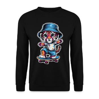 Tiger auf Skateboard Skater Skateboarding für - Unisex Pullover - Schwarz - Vorne - Alina (178cm) & Michal (187cm)
