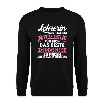 Lehrer Lehrerin Schule Geschenk - Unisex Pullover - Schwarz - Vorne - Alina (178cm) & Michal (187cm)