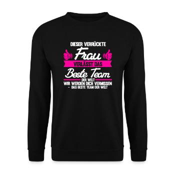 Abschied Kollegin Abschiedsparty Geschenk - Unisex Pullover - Schwarz - Vorne - Alina (178cm) & Michal (187cm)