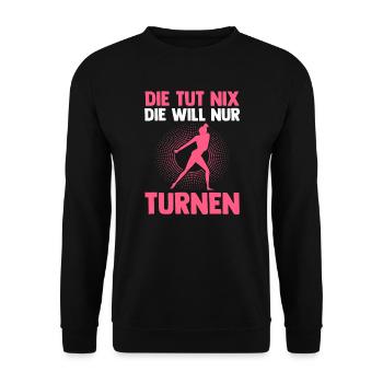 Turnen Mädchen Turnerin Geschenk - Unisex Pullover - Schwarz - Vorne - Alina (178cm) & Michal (187cm)