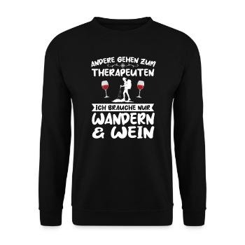 Wandern Wein Bergsteiger Geschenk - Unisex Pullover - Schwarz - Vorne - Alina (178cm) & Michal (187cm)