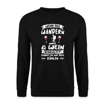Wandern Wein Berge Geschenk - Unisex Pullover - Schwarz - Vorne - Alina (178cm) & Michal (187cm)