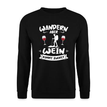 Wandern Wein Bergsteiger Geschenk - Unisex Pullover - Schwarz - Vorne - Alina (178cm) & Michal (187cm)