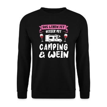 Campen Wein Camper Geschenk - Unisex Pullover - Schwarz - Vorne - Alina (178cm) & Michal (187cm)