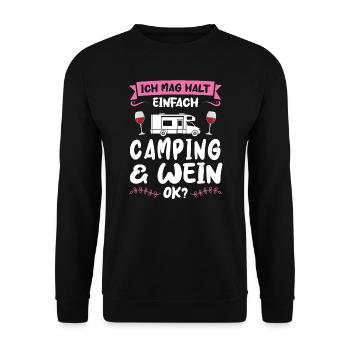 Campen Wein Camper Geschenk - Unisex Pullover - Schwarz - Vorne - Alina (178cm) & Michal (187cm)