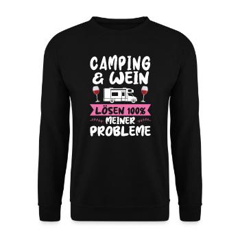 Campen Wein Camping-Liebhaber Geschenk - Unisex Pullover - Schwarz - Vorne - Alina (178cm) & Michal (187cm)