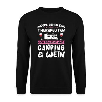 Campen Wein Camper Geschenk - Unisex Pullover - Schwarz - Vorne - Alina (178cm) & Michal (187cm)