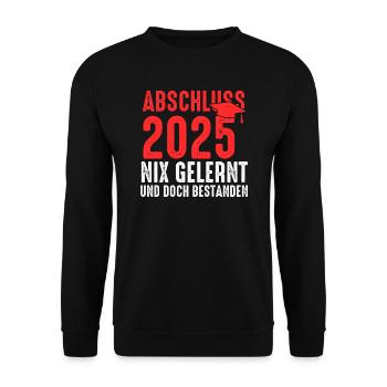 Abschluss 2025 Prüfung Absolventen Geschenk - Unisex Pullover - Schwarz - Vorne - Alina (178cm) & Michal (187cm)