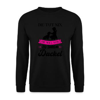 Dackel Hund Dachshund Geschenk - Unisex Pullover - Schwarz - Vorne - Alina (178cm) & Michal (187cm)