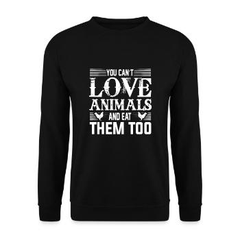 Tierschutz - Fleischfresser - Vegan - Vegetarier - Unisex Pullover - Schwarz - Vorne - Alina (178cm) & Michal (187cm)