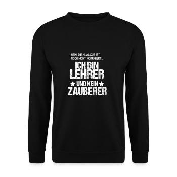 Zauberer Lehrer Spruch Klausur Korrigieren Schule - Unisex Pullover - Schwarz - Vorne - Alina (178cm) & Michal (187cm)