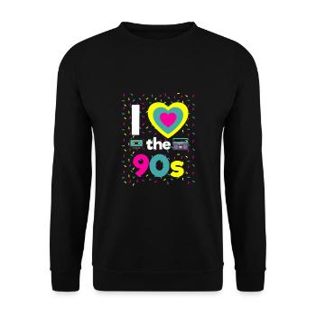 I Love the 90s Retro Mottoparty Neunziger 90er - Unisex Pullover - Schwarz - Vorne - Alina (178cm) & Michal (187cm)