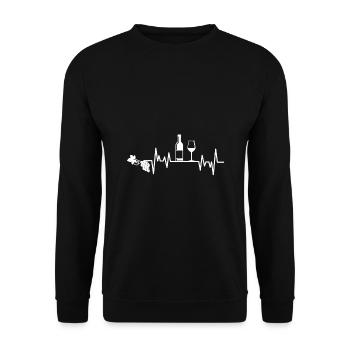 Grapevine Wine Bottle Wineglass Wine ECG Heartbeat - Unisex Sweatshirt - black - Front - Alina (178cm) & Michal (187cm)
