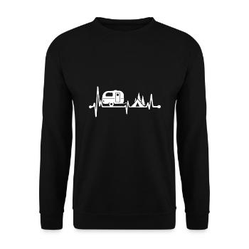 Herzschlag Camper Wohnwagen Zelt Wald EKG Hobby - Unisex Sweatshirt - black - Front - Alina (178cm) & Michal (187cm)
