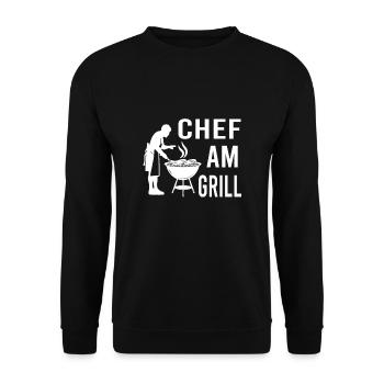 Chef am Grill Grillen Grillsaison Griller Chefkoch - Unisex Pullover - Schwarz - Vorne - Alina (178cm) & Michal (187cm)