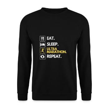 Eat Sleep Ultra Marathon Repeat Laufen Wettkampf - Unisex Pullover - Schwarz - Vorne - Alina (178cm) & Michal (187cm)