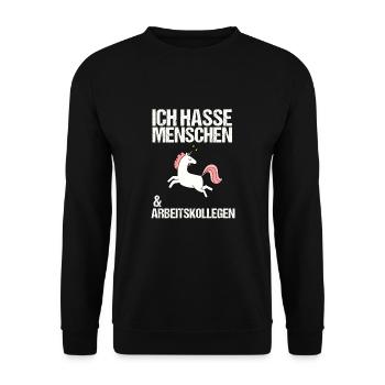 Ich hasse Menschen & Arbeitskollegen Spruch - Unisex Pullover - Schwarz - Vorne - Alina (178cm) & Michal (187cm)