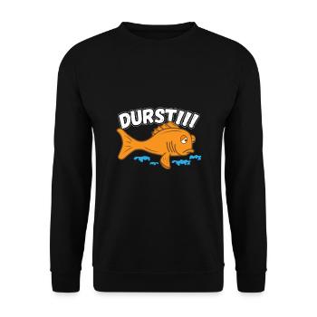 Durstiger Trauriger Fisch Lustiger Spruch - Unisex Pullover - Schwarz - Vorne - Alina (178cm) & Michal (187cm)