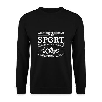 Katze Schoß Sport Spruch Lustiger Katzenspruch - Unisex Pullover - Schwarz - Vorne - Alina (178cm) & Michal (187cm)