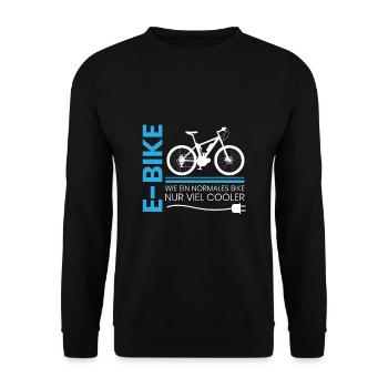 E-Bike Fahrer Spruch cooler als ein normales BIke - Unisex Pullover - Schwarz - Vorne - Alina (178cm) & Michal (187cm)