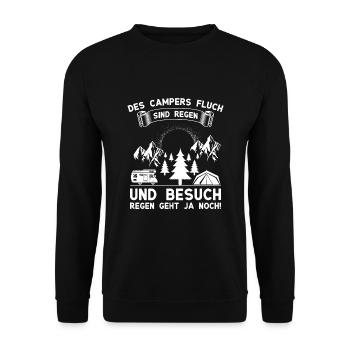 Campers Fluch sind Regen und Besuch Camper Spruch - Unisex Pullover - Schwarz - Vorne - Alina (178cm) & Michal (187cm)