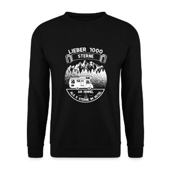 Lieber 1000 Sterne am Himmel als 5 Hotel Camping - Unisex Pullover - Schwarz - Vorne - Alina (178cm) & Michal (187cm)