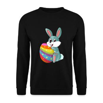 Cute sweet Easter bunny with a colorful Easter egg - Unisex Sweatshirt - black - Front - Alina (178cm) & Michal (187cm)