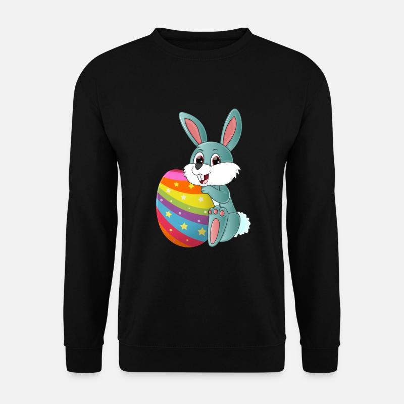Knuffeliger süßer Osterhase mit buntem Osterei - Unisex Pullover - Schwarz