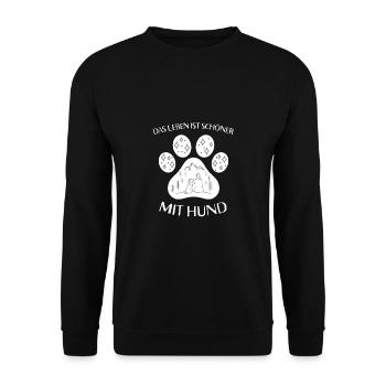 Das Leben ist schöner mit Hund Hundebesitzer - Unisex Pullover - Schwarz - Vorne - Alina (178cm) & Michal (187cm)