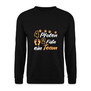 Hundebesitzer 4 Pfoten 2 Füße ein Team Hundehalter - Unisex Pullover - Schwarz - Vorne - Alina (178cm) & Michal (187cm)