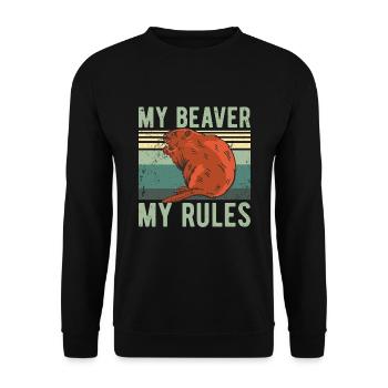 Funny - MY BEAVER MY RULES - Unisex Sweatshirt - black - Front - Alina (178cm) & Michal (187cm)