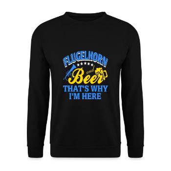 Flügelhorn und Bier, darum bin ich hier - Unisex Pullover - Schwarz - Vorne - Alina (178cm) & Michal (187cm)