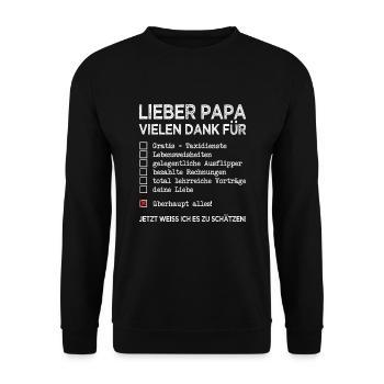Papa vielen Dank für alles Vatertag Kinder Vater - Unisex Pullover - Schwarz - Vorne - Alina (178cm) & Michal (187cm)