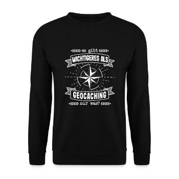 Wichtigeres als Geocaching GPS Geocachen Geocache - Unisex Pullover - Schwarz - Vorne - Alina (178cm) & Michal (187cm)
