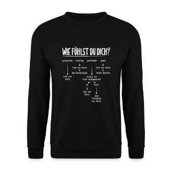 Wie Fühlst Du Dich? Buch Bücherwurm Bücher Lesen - Unisex Pullover - Schwarz - Vorne - Alina (178cm) & Michal (187cm)
