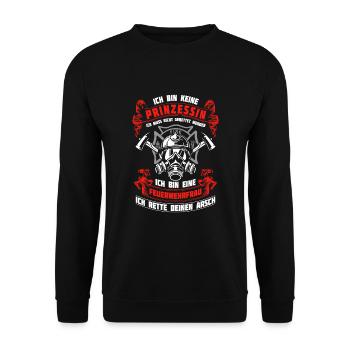 Feuerwehrfrau Feuer Rettung Freiwillige Feuerwehr - Unisex Pullover - Schwarz - Vorne - Alina (178cm) & Michal (187cm)