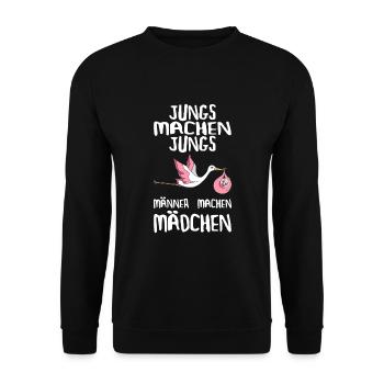 Jungs machen Jungs Männer machen Mädchen Werdender - Unisex Pullover - Schwarz - Vorne - Alina (178cm) & Michal (187cm)