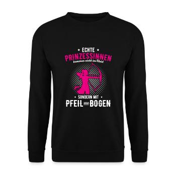 Prinzessin Pfeil & Bogen Spruch Bogenschützen Boge - Unisex Pullover - Schwarz - Vorne - Alina (178cm) & Michal (187cm)