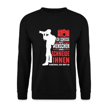Fotograf Ich Schiesse auf Menschen Spruch Fotograf - Unisex Pullover - Schwarz - Vorne - Alina (178cm) & Michal (187cm)