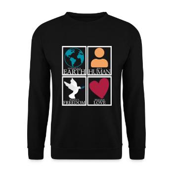 Birthplace Earth Man Freedom Love Peace - Unisex Sweatshirt - black - Front - Alina (178cm) & Michal (187cm)