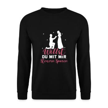 Heiratsantrag Willst Du Mit Mir Steuern Sparen Hei - Unisex Pullover - Schwarz - Vorne - Alina (178cm) & Michal (187cm)