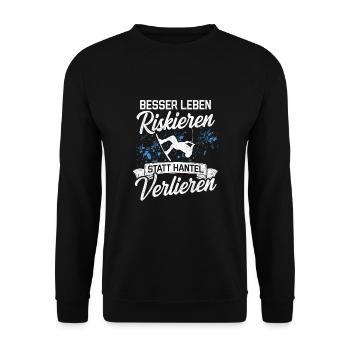 Wakeboard Besser Leben Riskieren Statt Hantel Verl - Unisex Pullover - Schwarz - Vorne - Alina (178cm) & Michal (187cm)