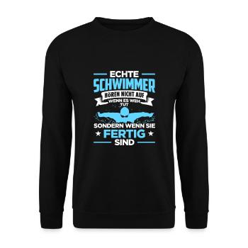Schwimmen Echte Schwimmer Hören Nicht Auf Wenn Es - Unisex Pullover - Schwarz - Vorne - Alina (178cm) & Michal (187cm)