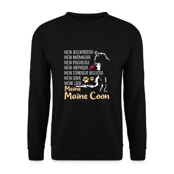 Mein Seelentröster Meine Maine Coon Katzenliebhabe - Unisex Pullover - Schwarz - Vorne - Alina (178cm) & Michal (187cm)