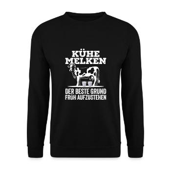Kühe Melken Der Beste Grund Früh Aufzustehen Landw - Unisex Pullover - Schwarz - Vorne - Alina (178cm) & Michal (187cm)