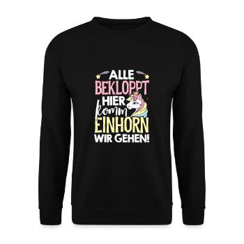 Alle Bekloppt Hier Komm Einhorn Wir Gehen Einhörne - Unisex Pullover - Schwarz - Vorne - Alina (178cm) & Michal (187cm)