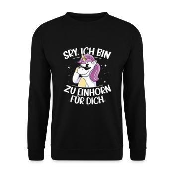 Sorry Ich Bin Zu Einhorn Für Dich Regenbogen Glitz - Unisex Pullover - Schwarz - Vorne - Alina (178cm) & Michal (187cm)