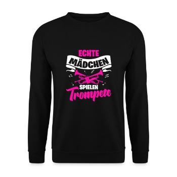 Echte Mädchen Spielen Trompete Trompetenspieler Mu - Unisex Pullover - Schwarz - Vorne - Alina (178cm) & Michal (187cm)